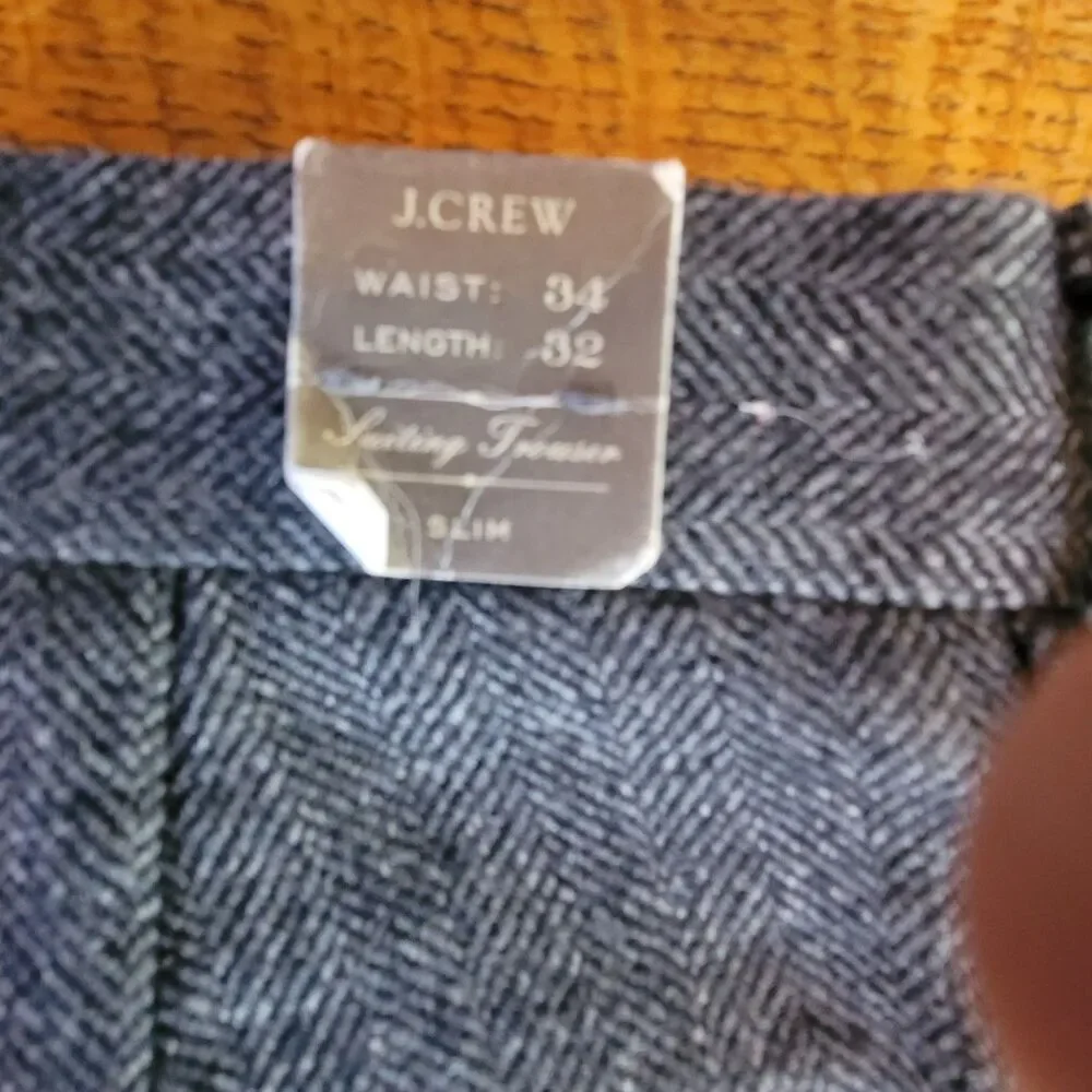 J.CREW Bowery Slim Fit Gray Herringbone Wool Blend Tweed Dress Pants Men 34x32